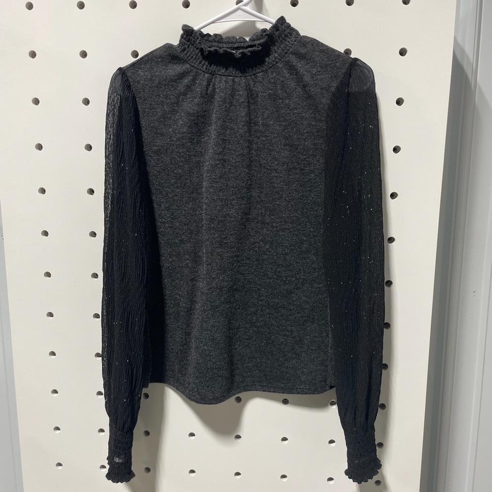 NWT Ces Femme Elegant Black Sheer Sleeve Women's Top Size S